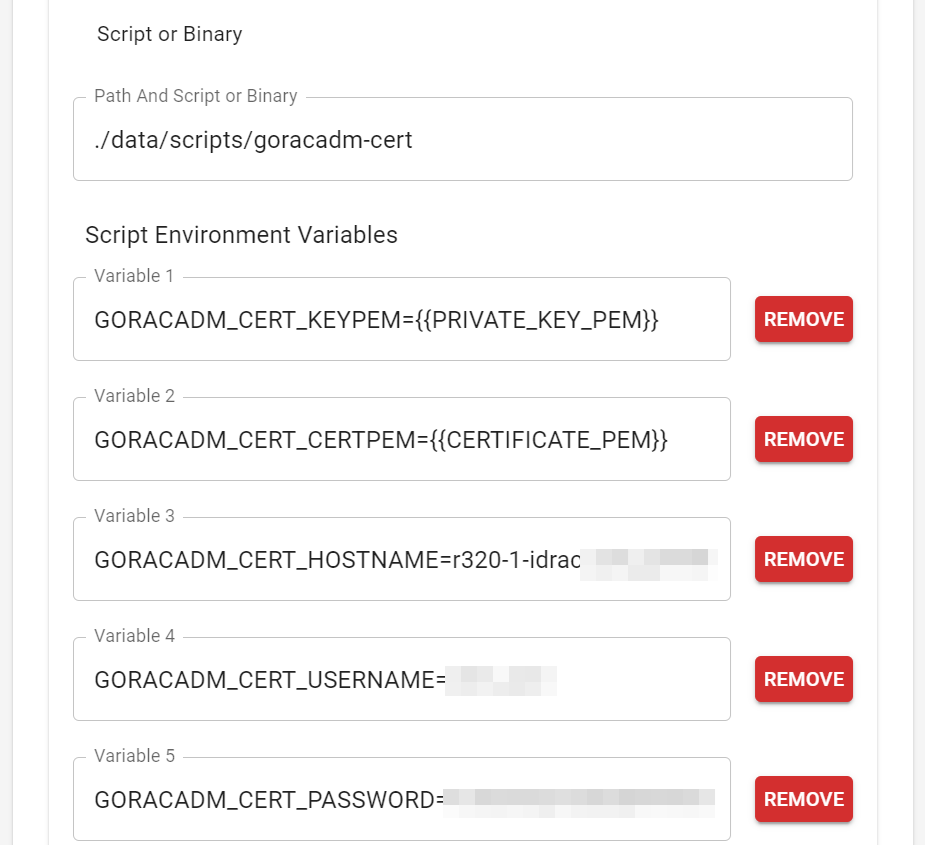 Example GoRacAdm Cert Configuration